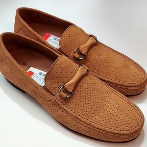 Melanie, Perforated Suede Loafers, Size 8, Tan